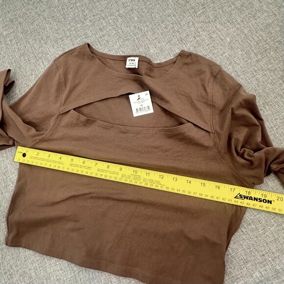 NEW! Cotton: On Crop Top Lara‎ Keyhole Long sleeve Brown XL Stretch - Picture 10 of 13